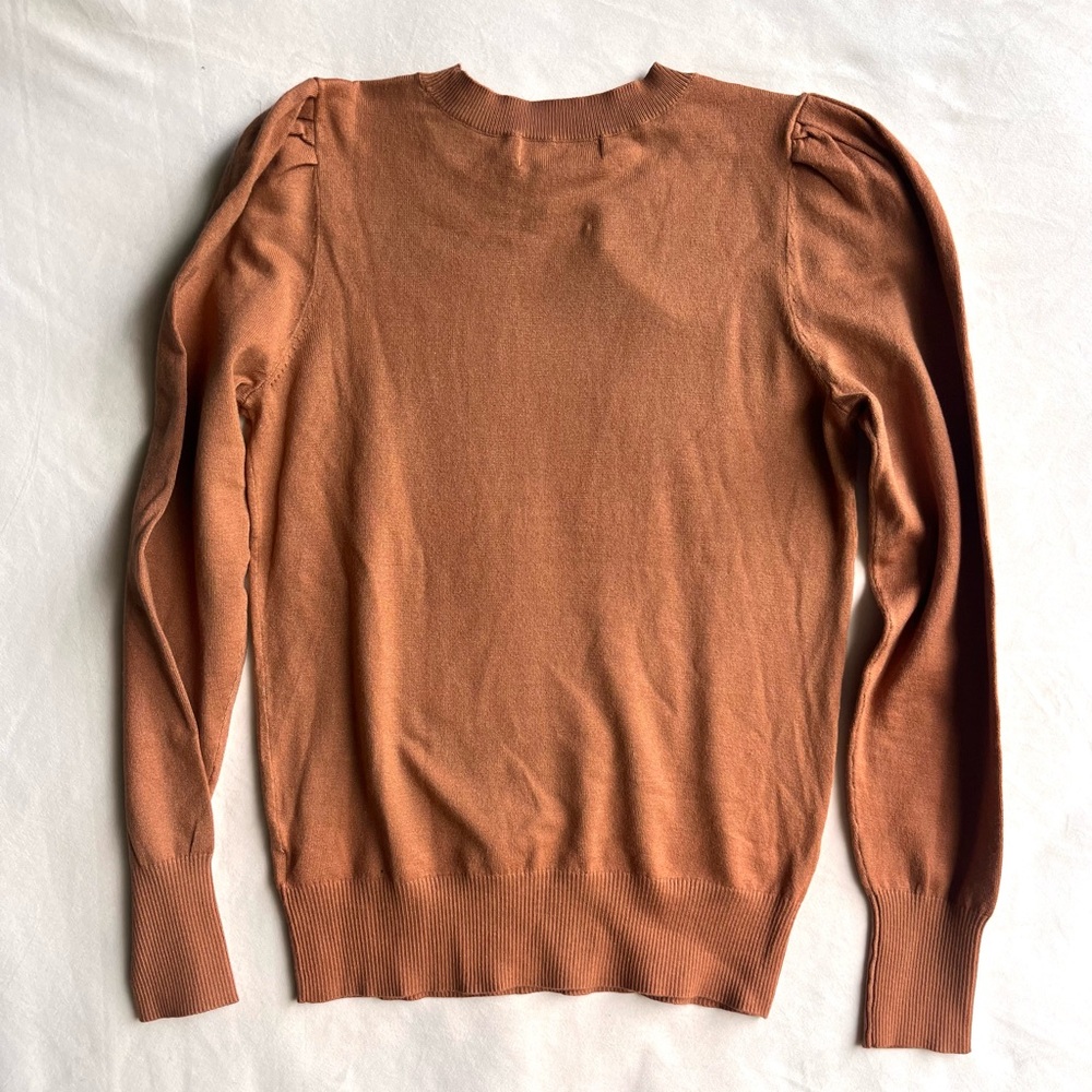 Marled Burnt Orange Crewneck Sweater with Puff Shoulders - Picture 8 of 8
